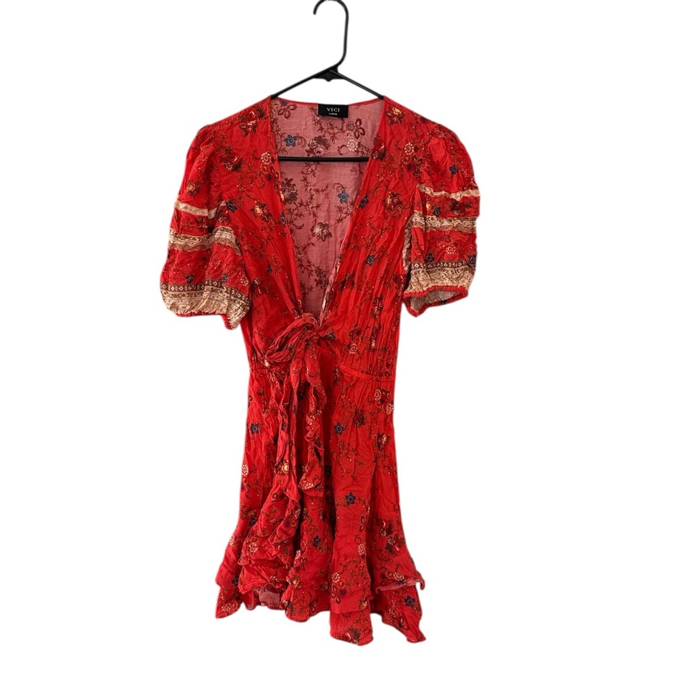 Red Floral V-Neck Dress